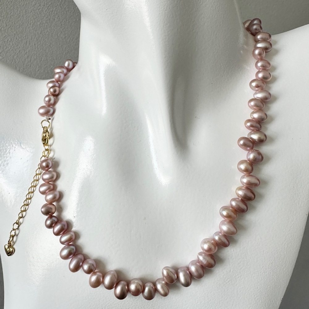 High Lust Genuine Oval Pink Pearl Necklace 5.4×7.4 mm